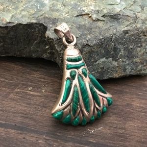 STERLING SILVER EGYPTIAN MALACHITE PAPYRUS PENDANT